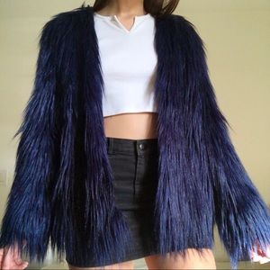 Deep Blue Navy Fur Jacket